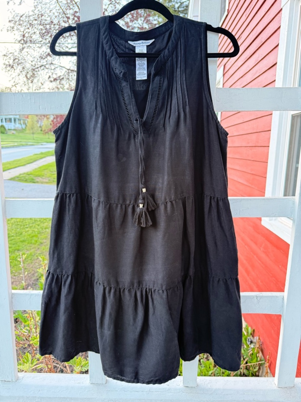 Tommy Bahama Black Sleeveless Tiered Tassel Mini Dress